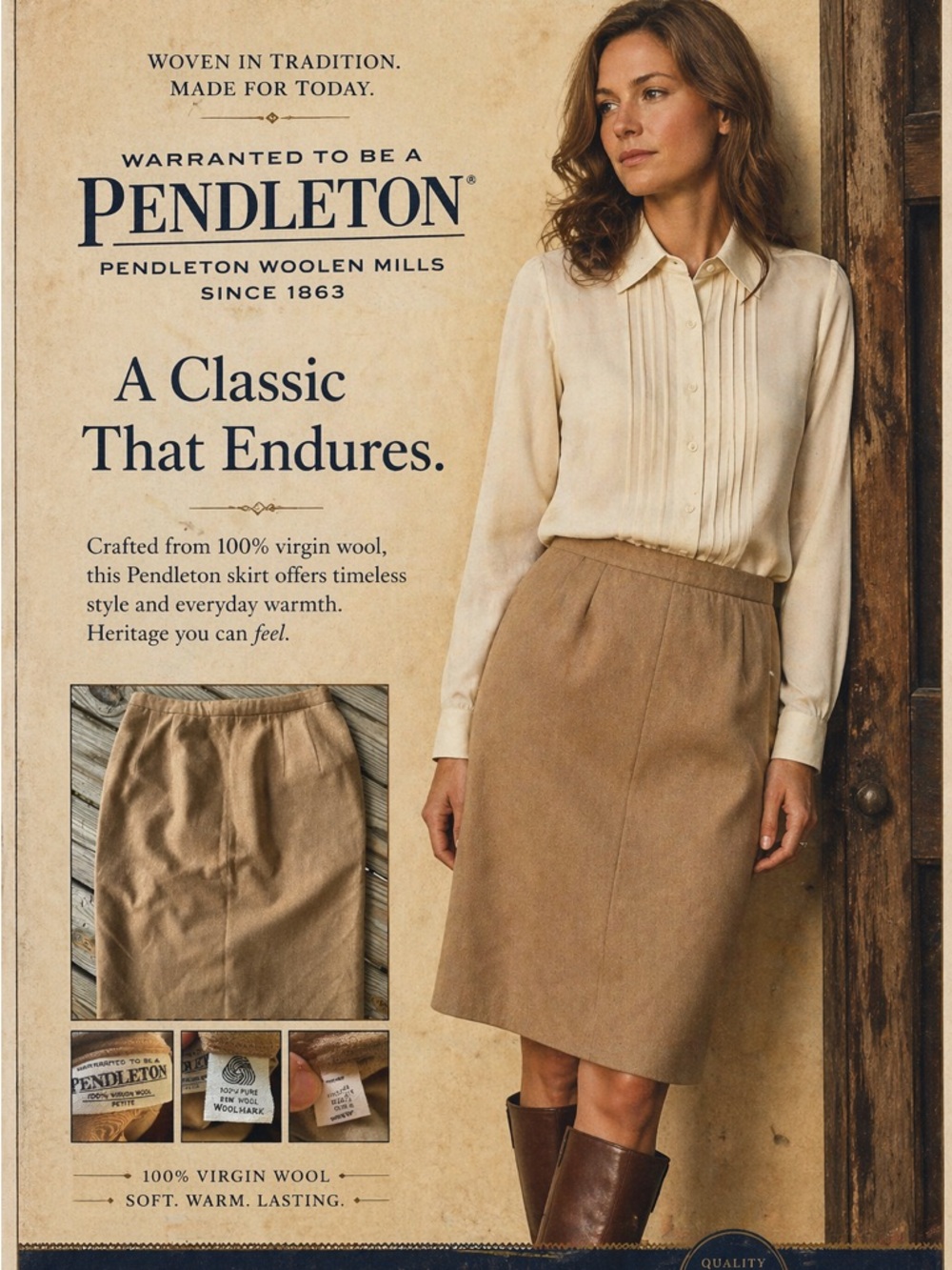 Pendleton vintage 100%  Virgin Wool skirt in‎ Tan size 10
